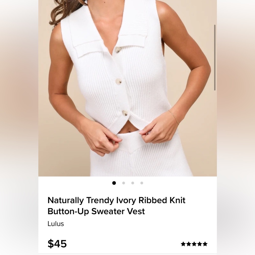 NWOT Lulus Ivory Ribbed Knit Button-Up Sweater Vest